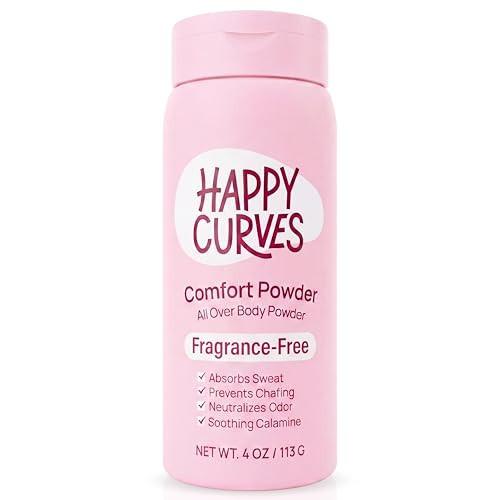 HAPPY CURVES Comfort Powder: Talc Free Anti Chafe Body & Foot Dusting Powder Deodorant to Control Inner Thigh Chafing, Private Areas, and All Over Body for Women (4 Ounce (Pack of 1), Fragrance-Free) | Amazon (US)