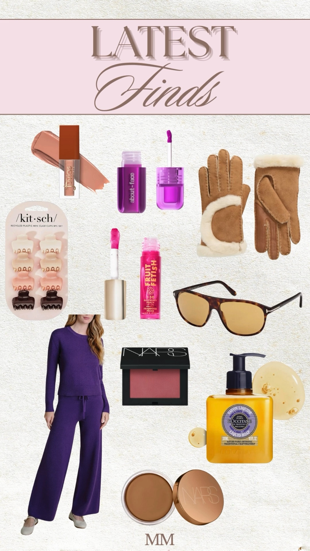 Neutral lip gloss, tinted lip balm, SPF lip oil, cream blush, bronzer, and everyday makeup staples. Claw clips, shearling gloves, tortoiseshell sunglasses, and a cozy lounge set for fall and winter. Affordable beauty and fashion finds from Kitsch, Ulta, and Nordstrom Rack that I’ve been loving and actually using.

[kitsch finds] [ulta beauty favorites] [nordstrom rack finds] [beauty essentials] [everyday makeup] [cozy outfits] [LTK finds]

#LTKBeauty #LTKOver40 #LTKFindsUnder100