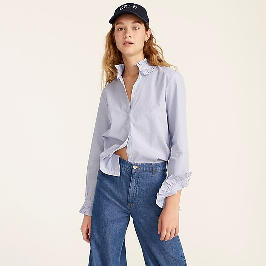 J.Crew: Classic-fit Ruffleneck Shirt In Stripe For Women | J. Crew US