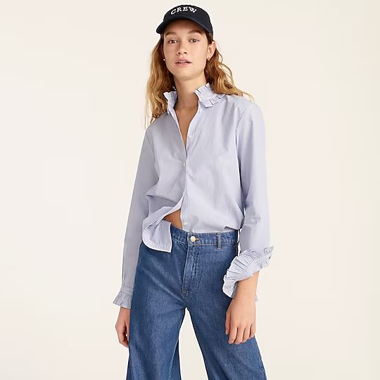 J.Crew: Classic-fit Ruffleneck Shirt In Stripe For Women | J.Crew US