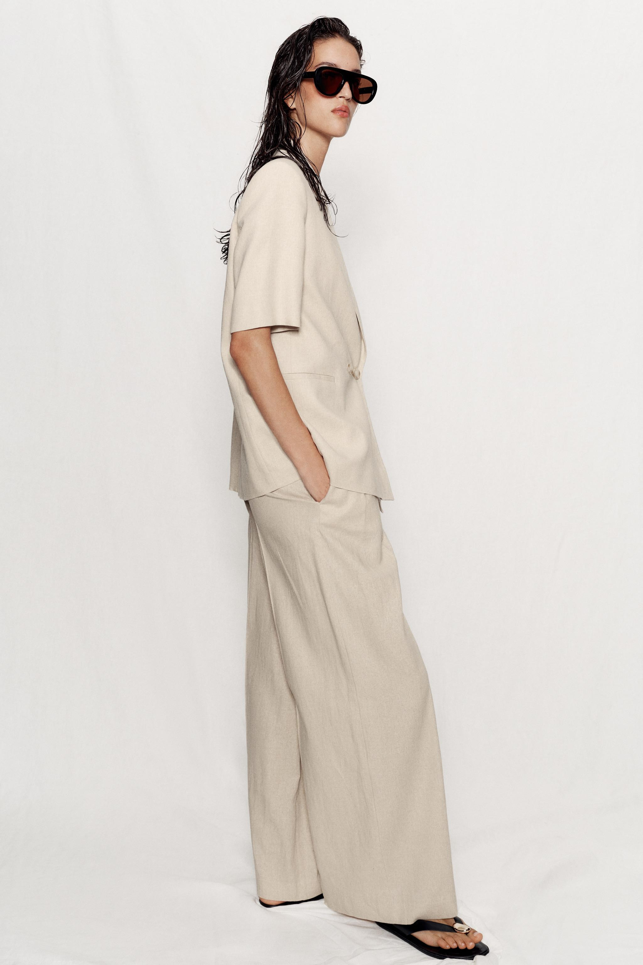 VESTE \u00c0 BOUTONNAGE CROIS\u00c9 EN LIN ET MANCHES COURTES | Zara FR
