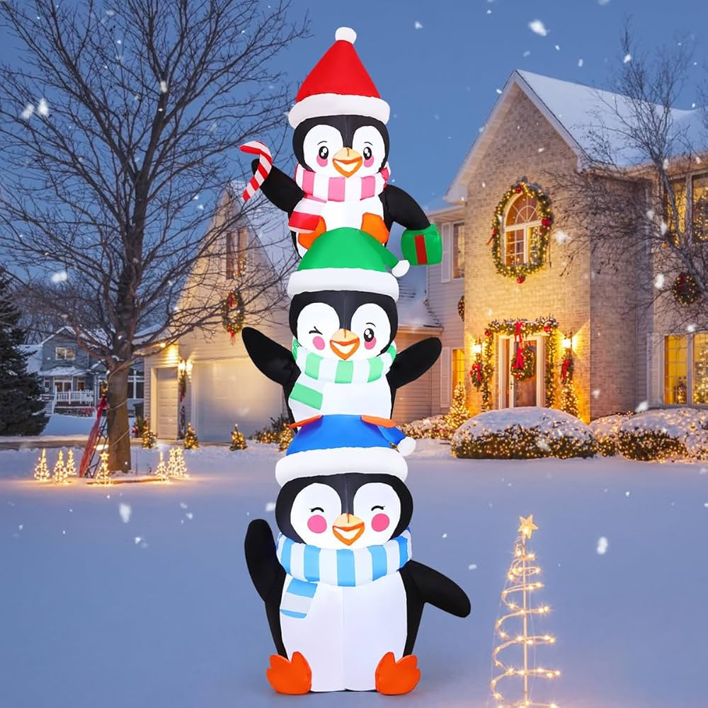 GOOSH 6 FT Christmas Inflatables Penguins Outdoor Decorations Three Penguins Sitting on Top of Ea... | Amazon (US)