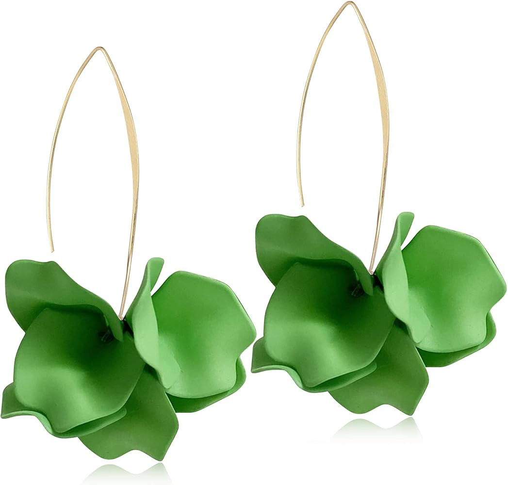 Handmade Bohemian Acrylic Large Flower Dangle Drop Earrings Unique Resin Tiered Petal Flower Line... | Amazon (US)