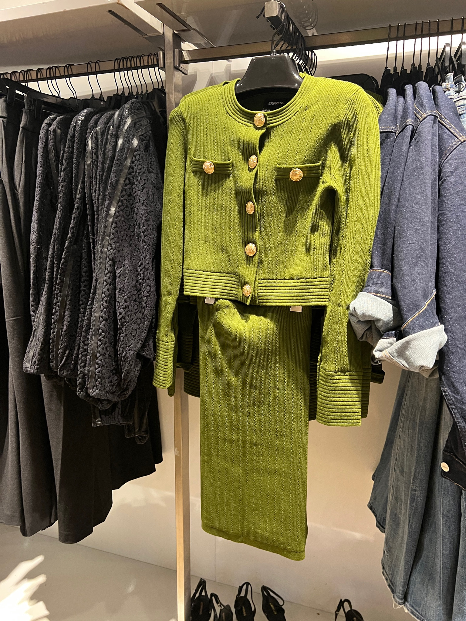 Express, green cardigan, cardigan with gold buttons, matching set, 2 piece sweater set, Black Friday, cyber Monday, Sale alert 

#LTKstyletip #LTKGiftGuide #LTKSeasonal