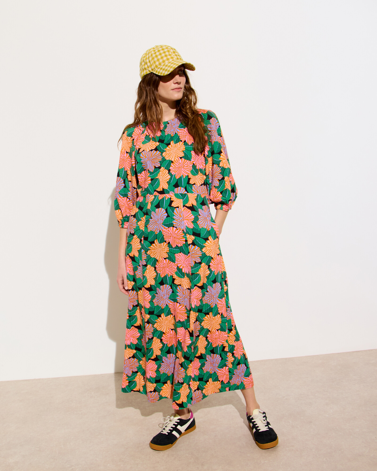 Orange & Green Garden Floral Midi Dress, size 10 | Oliver Bonas (Global)