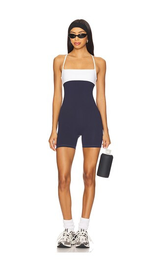 Fold Over Onesie in Navy & White | Revolve Clothing (Global)