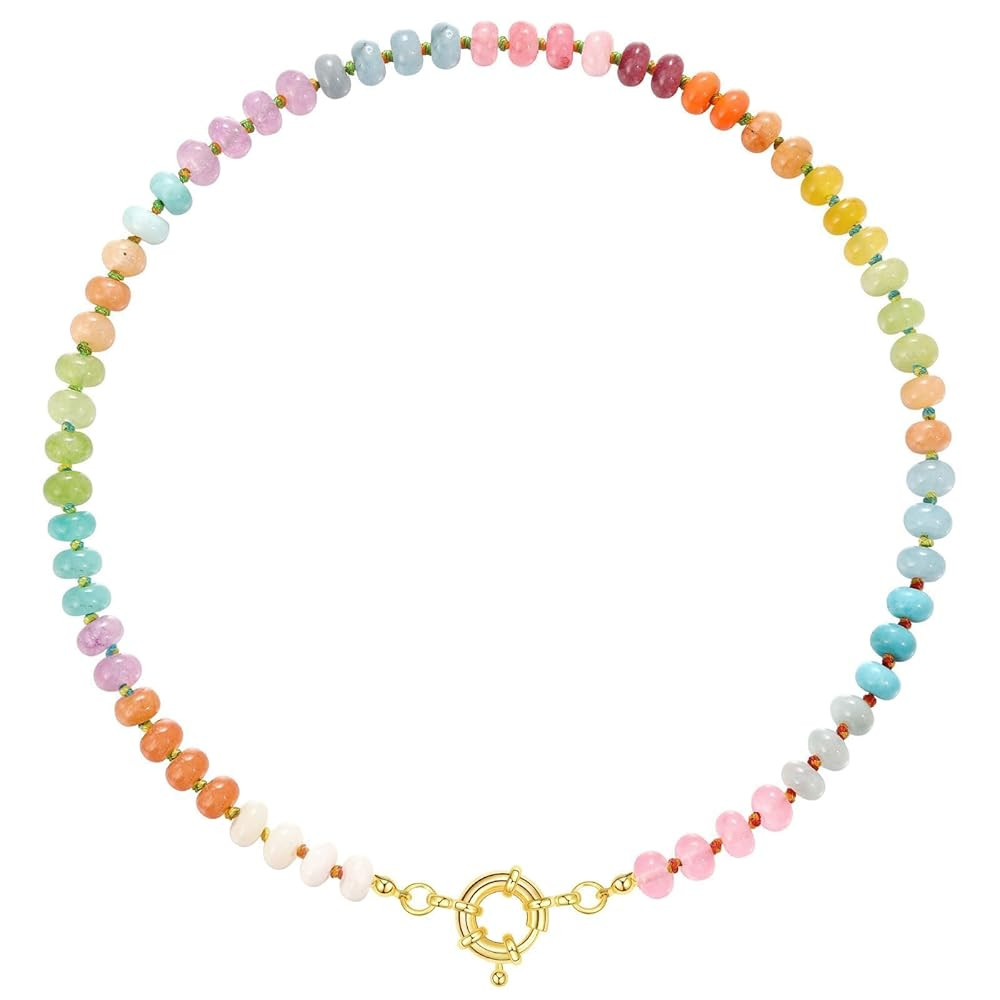 KissYan Beaded Gemstone Necklace for Women, Colorful Boho Bead Choker Natural Stone Surfer Beach ... | Amazon (US)