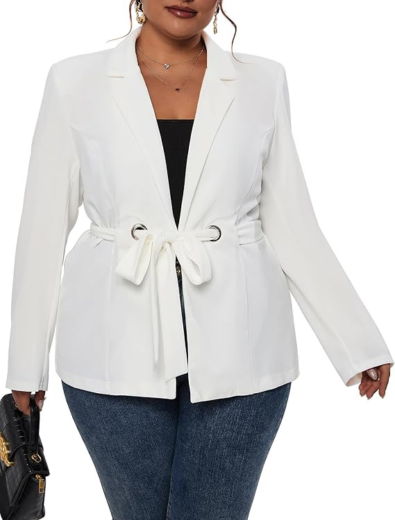 KOJOOIN Women's Plus Size Long Sleeve Blazer Casual Fall Open Front Collar Cardigan Lapel Office ... | Amazon (US)