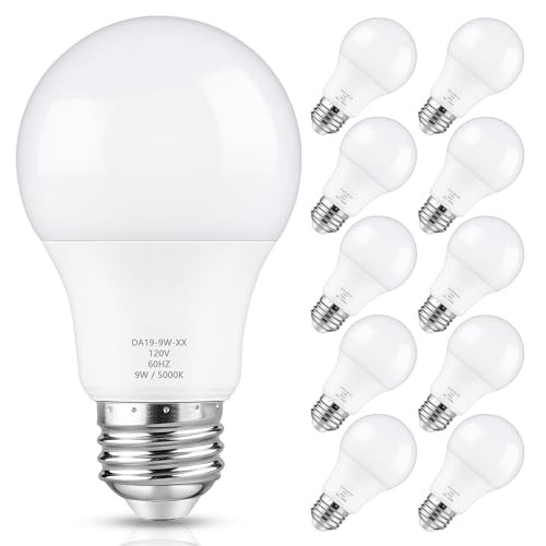 Maylaywood A19 LED Light Bulb, 60 Watt Equivalent, 5000K Daylight White, 900LM, E26 Base, Dimmable, 9W Bright White, 10-Pack | Amazon (US)