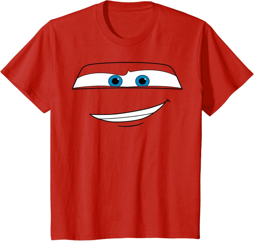 Disney Pixar Cars Lightning McQueen Big Face Short Sleeve T-Shirt | Amazon (US)