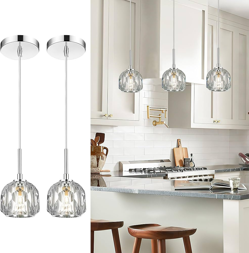 AUTELO 2 Pack Modern Pendant Light Fixtures, Small Crystal Pendant Lights in Chrome Metal Finish,... | Amazon (US)