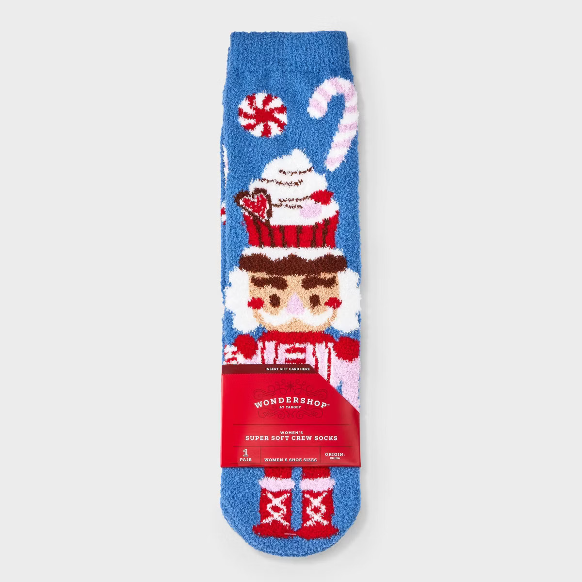 Women's Candy Nutcracker Cozy Crew Socks with Gift Card Holder - Wondershop™ Blue 4-10 | Target