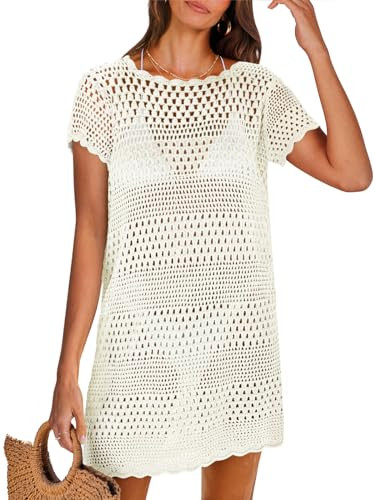 ANRABESS Swimsuit Cover Up for Women 2026 Crochet Bathing Suit Swimwear Mesh Knit Beach Dress Summer Vacation Clothes White XX-Large | Amazon (US)