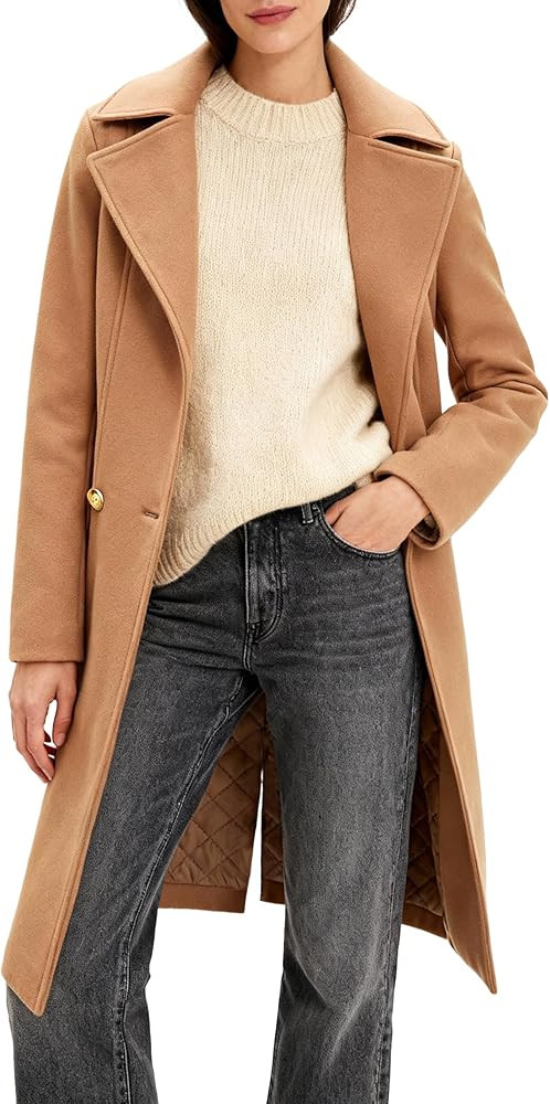 Women's Long Notch Lapel Coat, Double-Breasted Peacoat, Casual Classic Fall Winter Overcoat | Amazon (US)