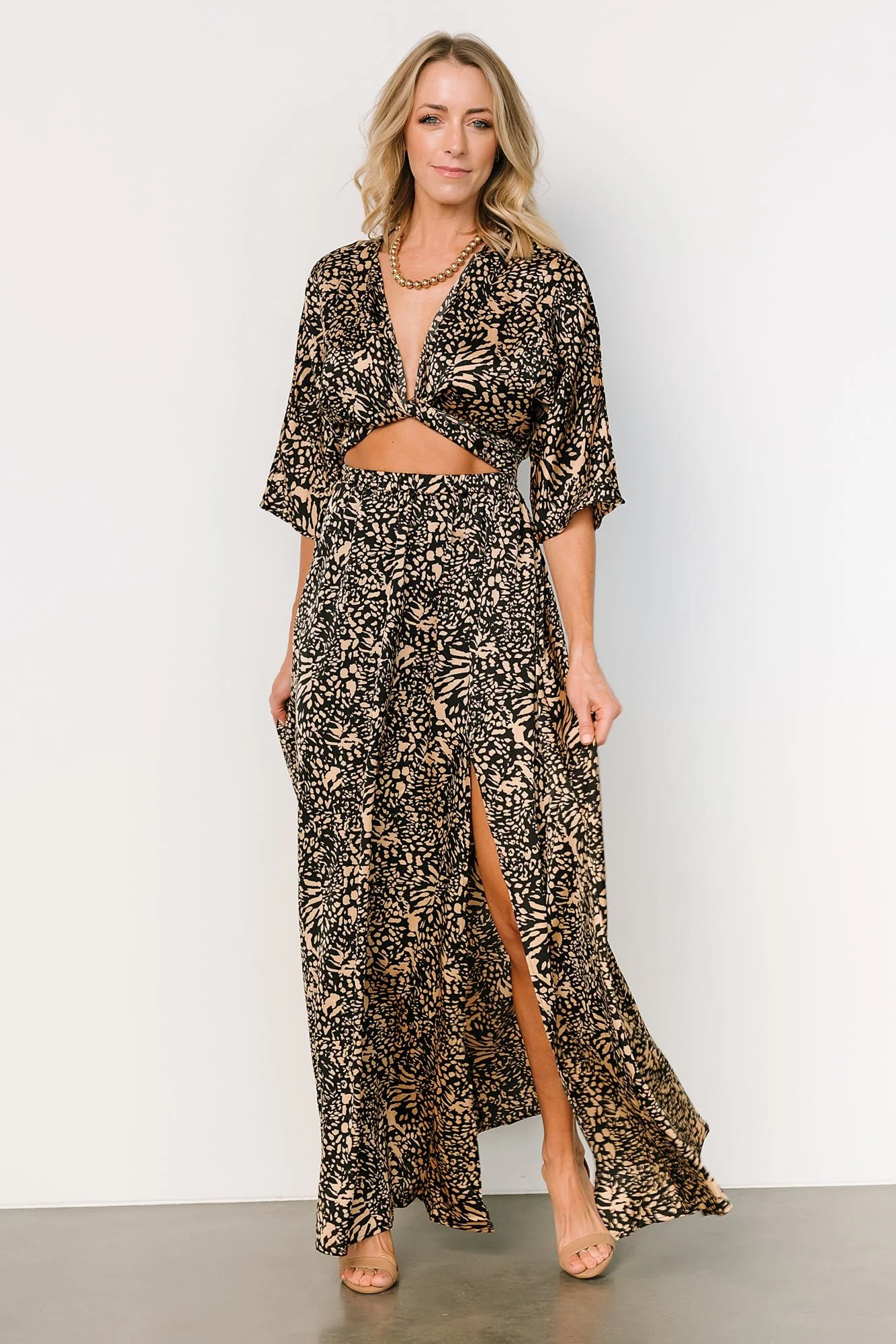 Morlana Maxi Dress | Black + Tan Print | Baltic Born