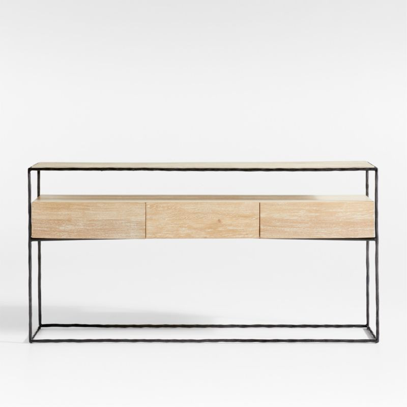 Dahlia Oak Wood and Hand-Forged Steel Storage Console Table + Reviews | Crate & Barrel | Crate & Barrel