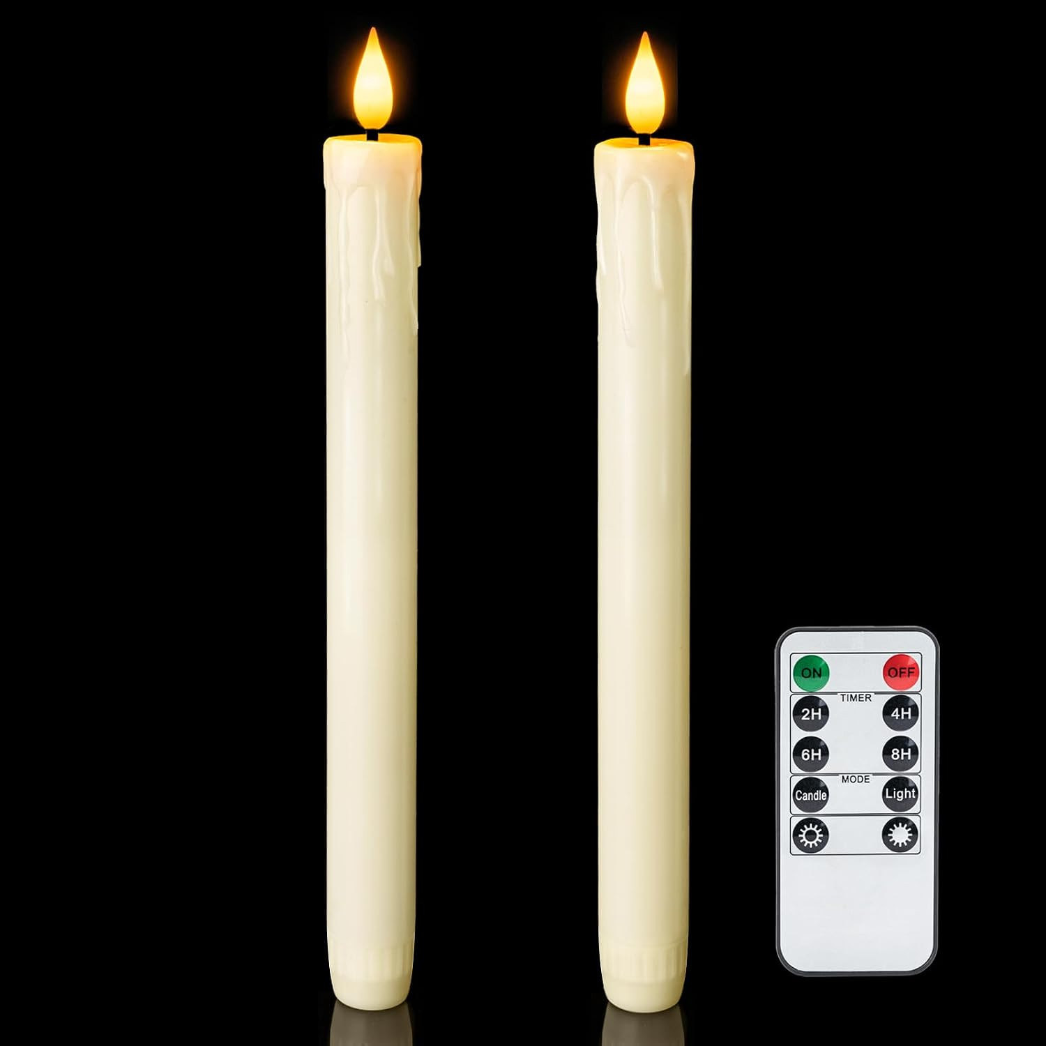Homemory 2 PCS Flameless Taper Candles with Remote and Timer, 9.6 inch Ivory LED Candle Sticks Battery Operated, Dripless Real Wax Window Candles with 3D Flickering Flame for Fireplace Christmas | Amazon (US)