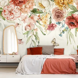 Soft Watercolor Floral Wallpaper Peel and Stick, Removable Wallpaper, Peony Blossom Wall Mural | Etsy (US)