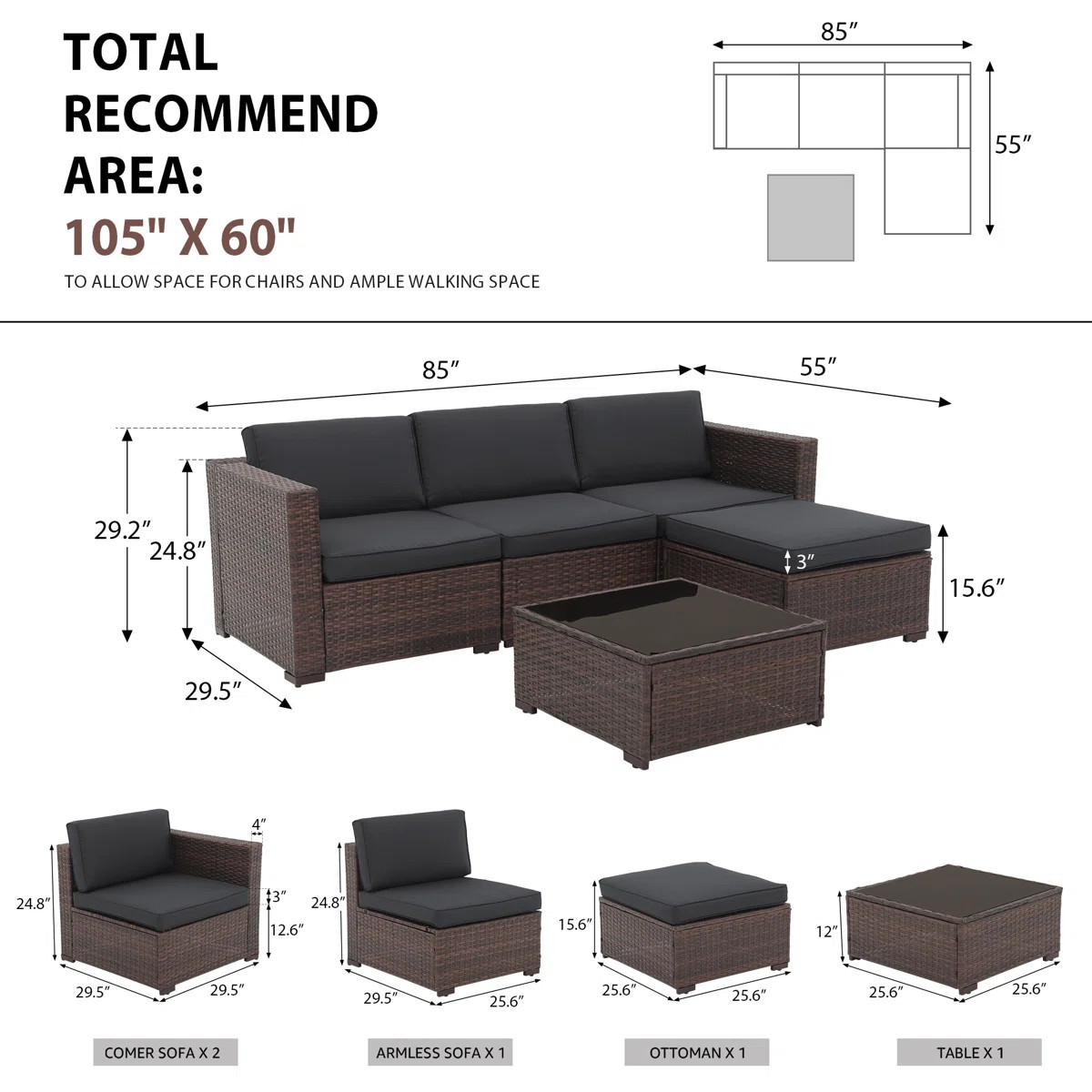 Abler Wicker 3 - Person Modular Patio Conversation Set with Cushions | Wayfair North America