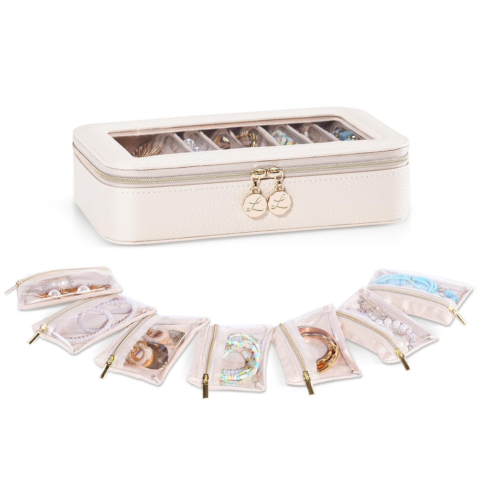 Lolalet 8 in 1 Travel Jewelry Case with Velvet Pouches, Clear Window Travel Jewelry Organizer Bag... | Amazon (US)