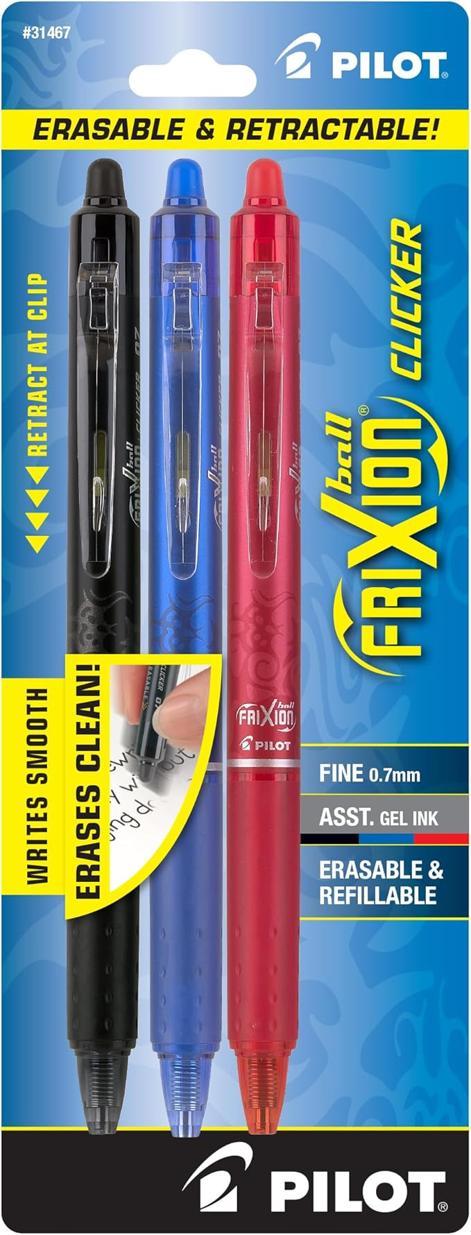PILOT FriXion Clicker Erasable, Refillable & Retractable Gel Ink Pens, Fine Point, Black/Blue/Red... | Amazon (US)
