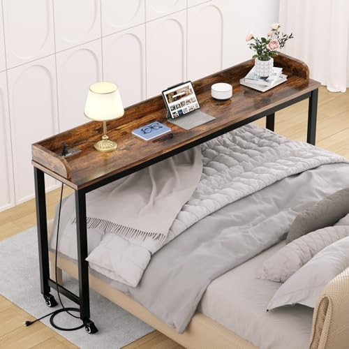 Table Overbed, Walnut, Queen Size, Wheels, Charging Station, 70.8" for Home and Hospital | Amazon (US)