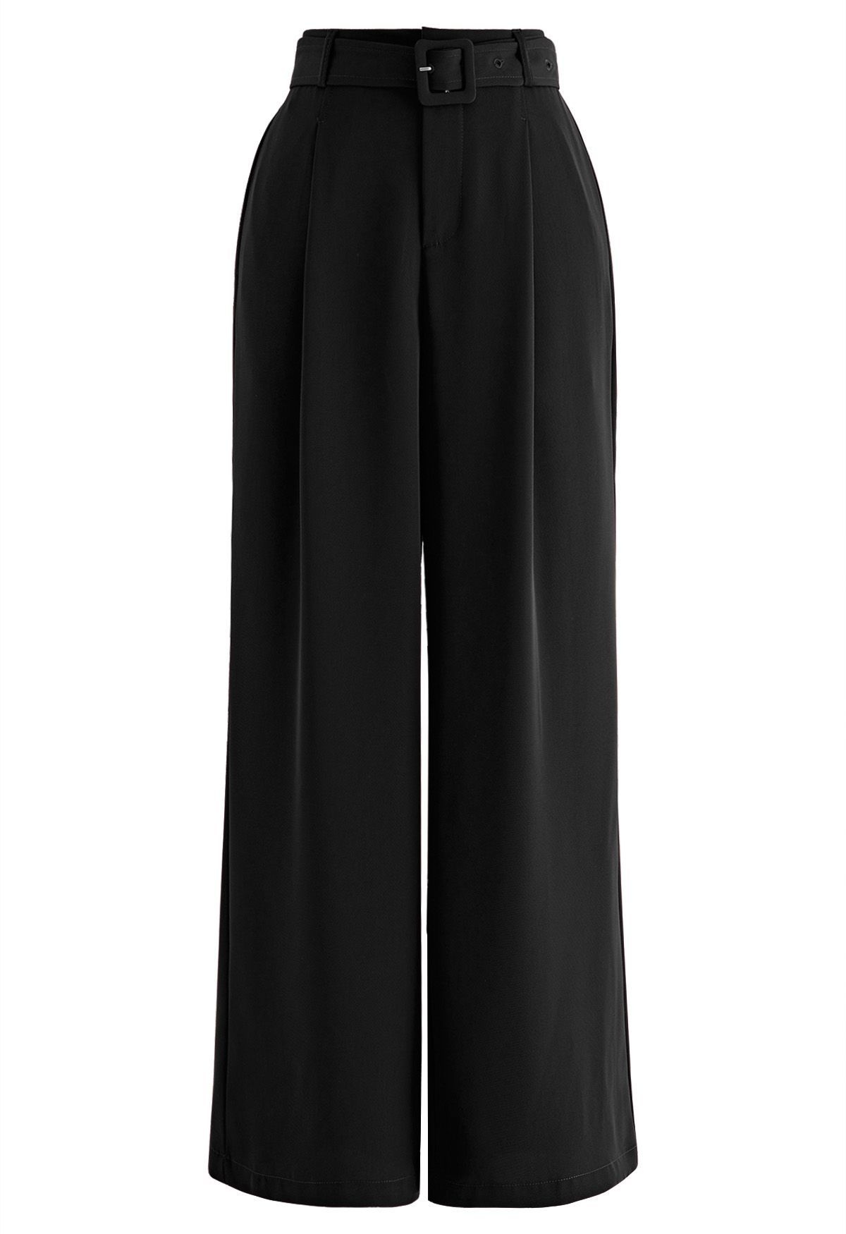 Sleek Belted Straight-Leg Pants in Black | Chicwish
