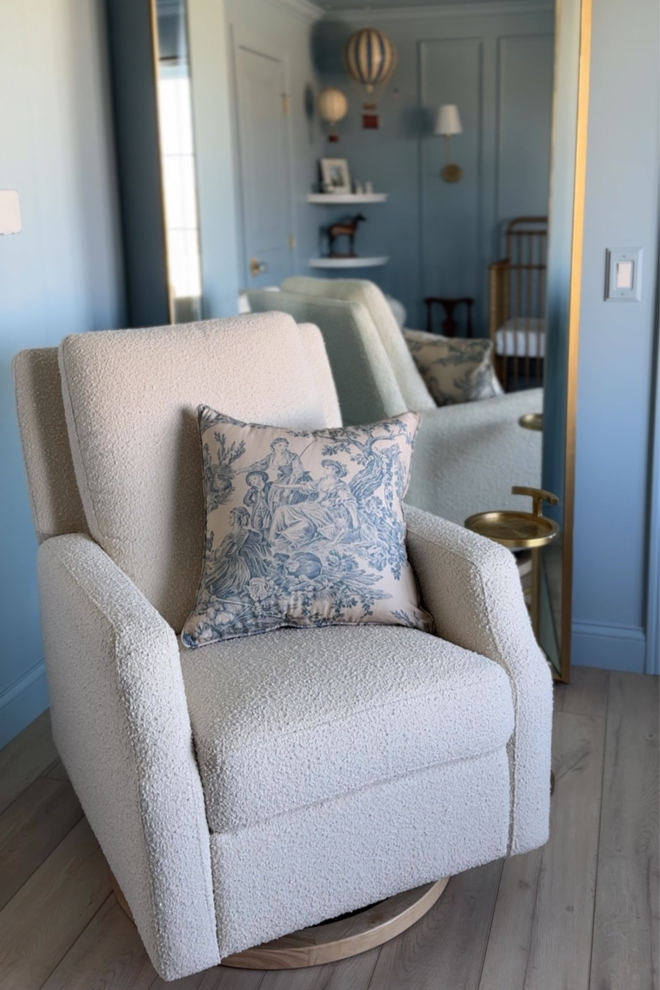 update: still obsessed with this recliner and added this cute vintage-looking pillow 💙 #nurserydecor #nursery #interiordesign 

#LTKsalealert #LTKhome #LTKbaby