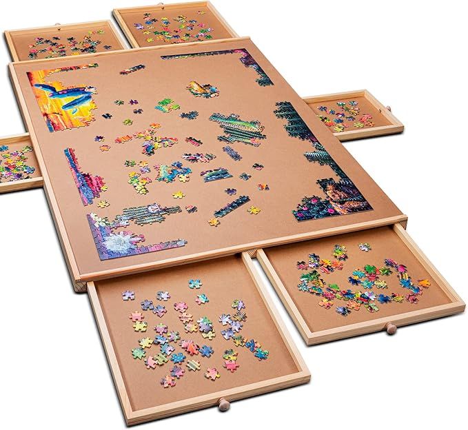 1500 Piece Wooden Jigsaw Puzzle Table - 6 Drawers, Puzzle Board | 27” X 35” Jigsaw Puzzle Boa... | Amazon (US)