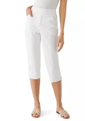 Alfred Dunner Women's Denim Fringe Capri Pants, White, 14 | Belk