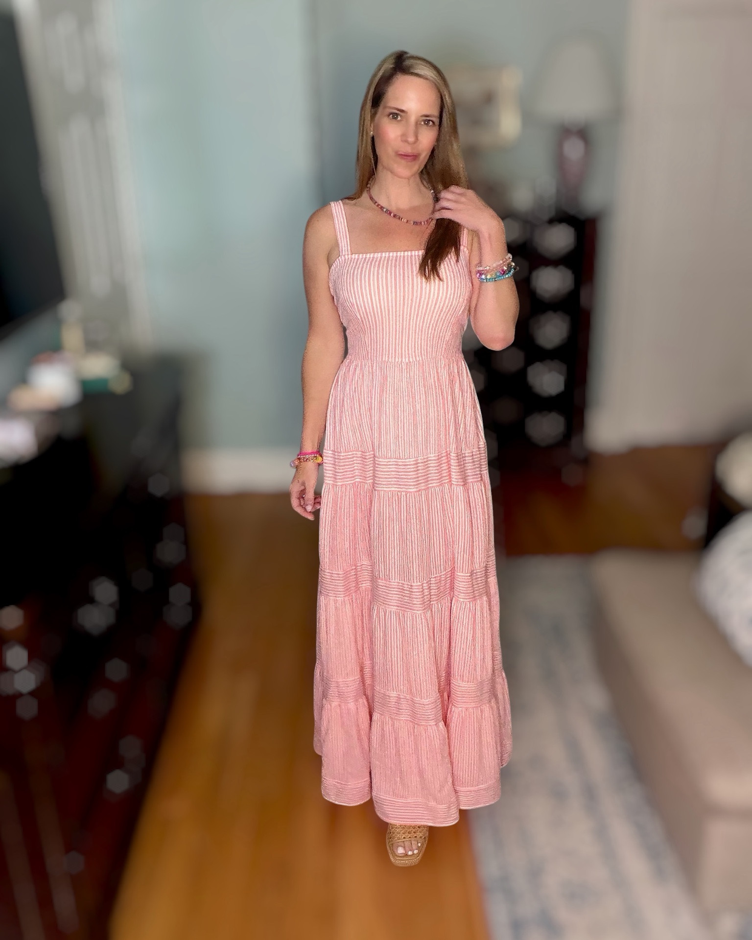 Pink Stripes & Summer Vibes 🌸

This pink striped maxi dress is giving effortless summer style! The square neckline, tiered silhouette, and soft pink-and-white stripe pattern make it the perfect piece for everything from brunch dates to vacation dinners. Paired with woven platform sandals and colorful beaded jewelry for a fun, playful pop of color. ☀️🩷✨

Whether you’re heading to a coastal getaway, weekend outing, or simply embracing easy resort-inspired style, this maxi is one you’ll reach for again and again.

Pink striped maxi dress • summer maxi dress • resort wear • vacation outfit • coastal chic style • woven platform sandals • colorful beaded jewelry • feminine summer fashion • effortless summer outfit • brunch outfit inspiration

#LTKStyleTip #LTKTravelStyle #SummerStyle #MaxiDressLove #ResortWear #VacationOutfit #CoastalStyle #PinkDress #PreppyStyle #LTKFindsUnder50

#LTKootd #LTKOver40 #LTKSeasonal