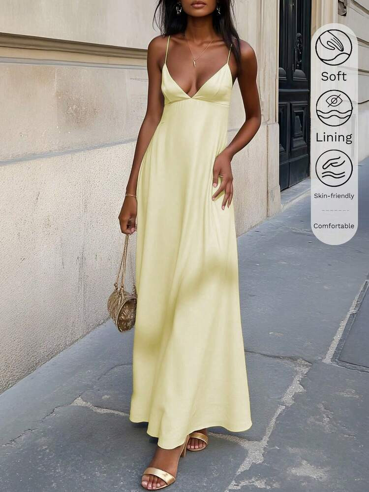 Butter yellow slip maxi Dress | SHEIN