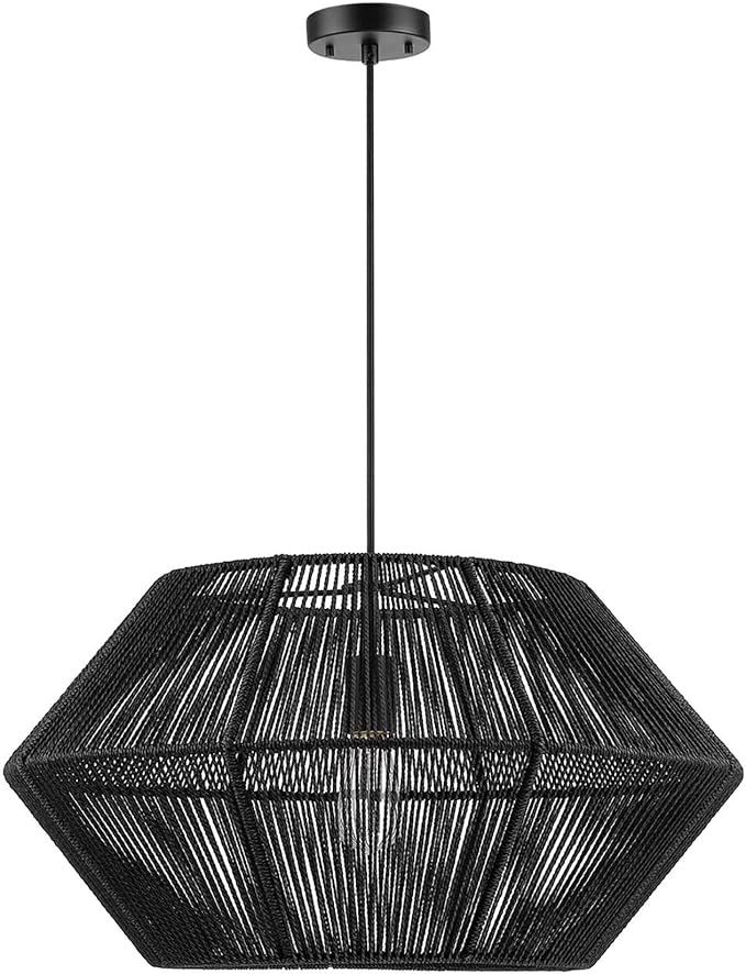 Globe Electric 65470 Terra 1-Light Chandelier, Matte Black Natural Twine, Mate Black Canopy and S... | Amazon (US)