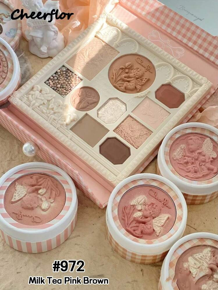 CHEERFLOR CHEERFLOR Embossed Makeup Palette, Matte Shimmer Powder Eyeshadow Pallet, Highly Pigmented, Long-Lasting Bright Shimmer Eyeshadow, Light, Smooth, With Mirror, Highlighters Contour Blush Powder All In One Makeup Pallet | SHEIN