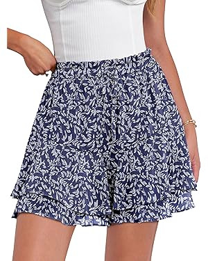 Caracilia Skorts for Women Boho Casual Beach Mini Skirts Summer Floral Ruffle Chiffon Flowy Short... | Amazon (US)