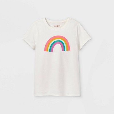 Girls' 'Rainbow' Short Sleeve Graphic T-Shirt - Cat & Jack™ Oatmeal Heather | Target