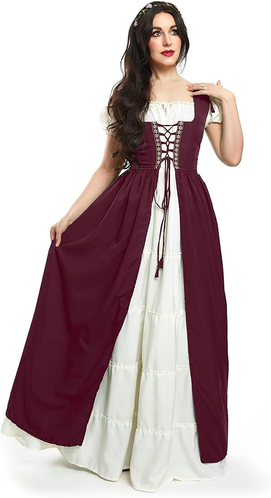 Reminisce Boho Set Renaissance Madrigal Medieval Irish Costume Chemise and Over Dress | Amazon (US)