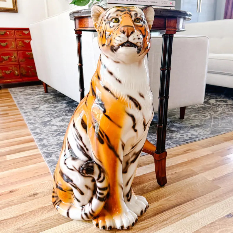 Italian Glazed Ceramic Standing Tiger Statue, Large Scale Italian Tiger 28.5"h - Etsy | Etsy (Global)