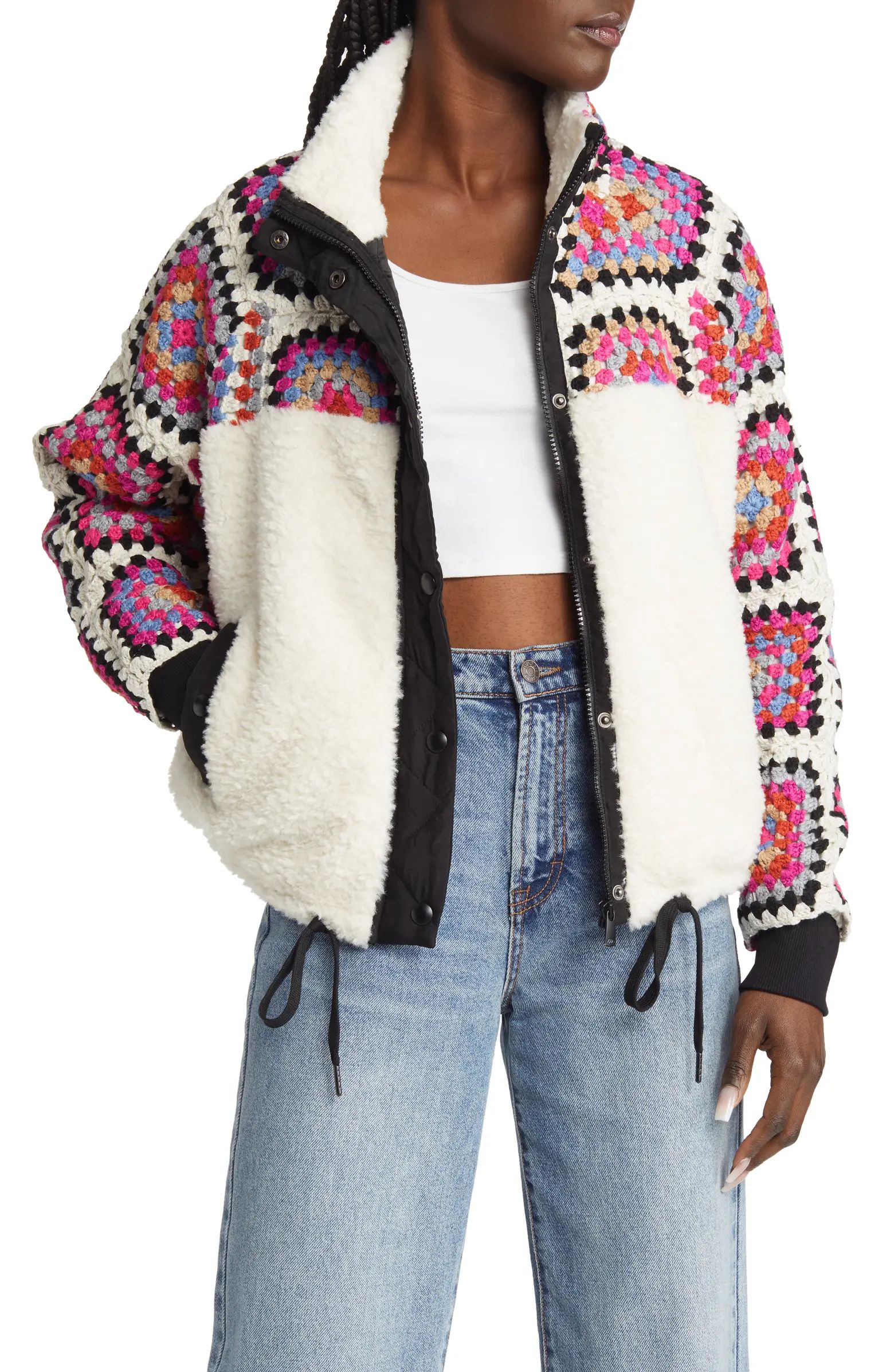 BLANKNYC Crochet Faux Shearling Zip Jacket | Nordstrom | Nordstrom