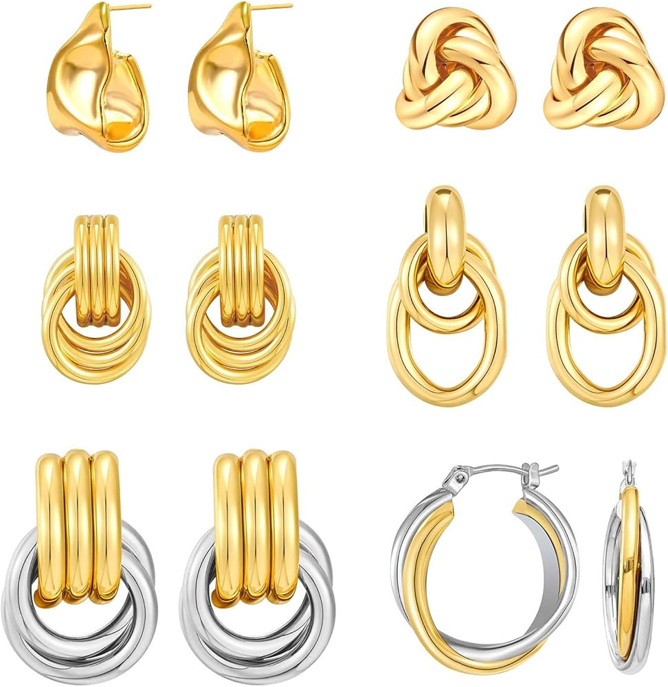 Two Tone Drop Dangle Earrings - Gold Silver Plated Hoop Huggie Earrings for Women - Trendy Jewelr... | Amazon (US)