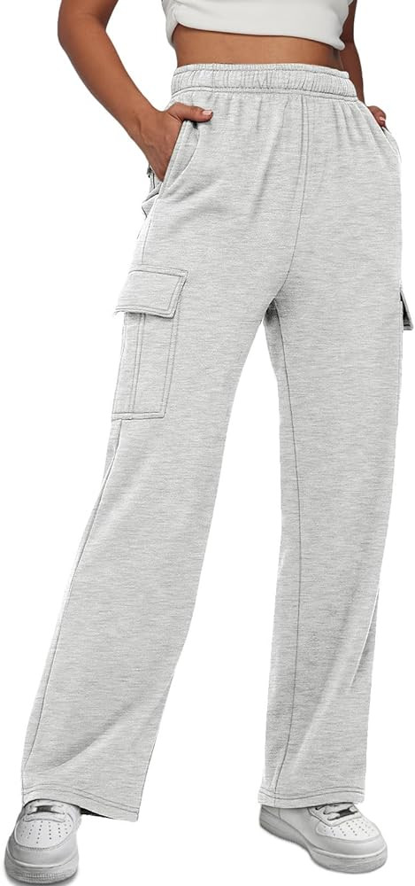 Trendy Queen Womens Cargo Sweatpants Wide Leg Baggy Fleece High Waisted Sweats Pants Athletic Tro... | Amazon (US)