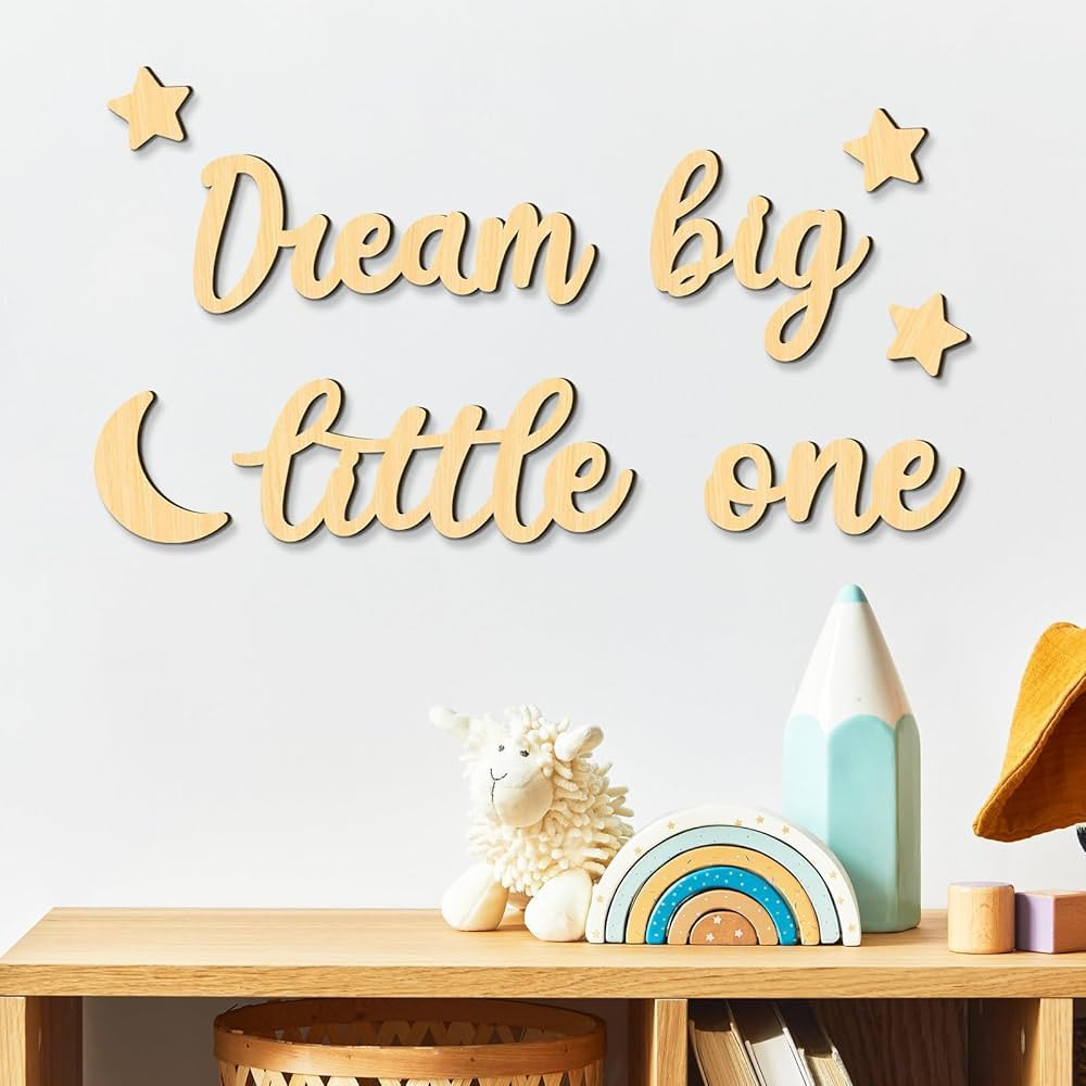 Xylolfsty Dream Big Little One Wall Decor Baby Room Decor Boho Moon Stars Wooden Sign Decoration ... | Amazon (US)