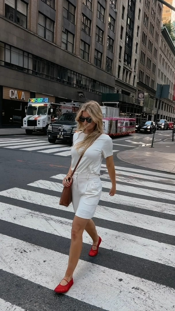 Cream trousers + crew neck + red mesh ballet flats for NYC. Flats run TTS  

#LTKshoecrush #LTKVideo #LTKtravel