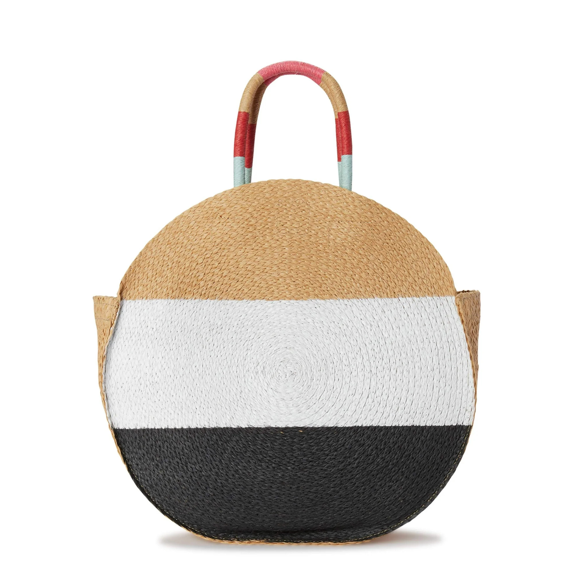 Time & Tru Striped Straw Circle Tote Bag with Inner Slip Pocket | Walmart (US)