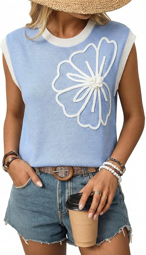 Dokotoo Women's Floral Sweater Crew Neck 2026 Short Sleeve Loose Fit Knit Pullover Tops | Amazon (US)