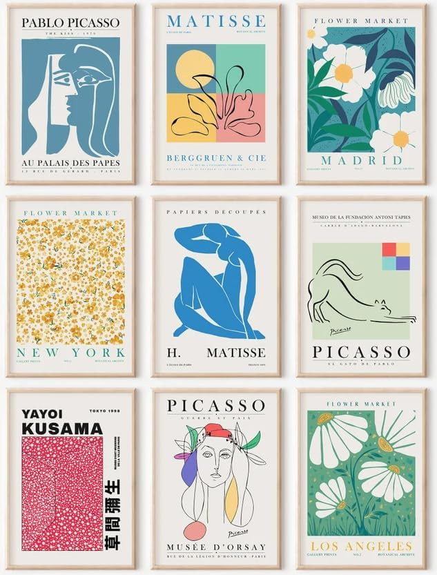 Eclectic Gallery Wall Art Set of 9, Abstract Matisse Poster Flower Market Prints, Minimalist Wall... | Amazon (US)