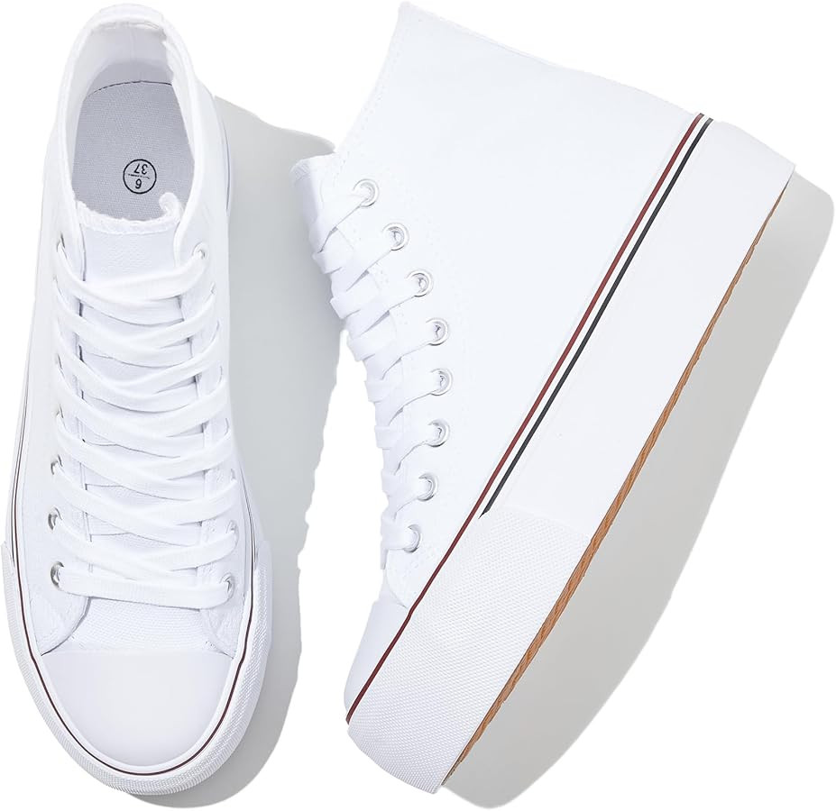 Waluzs Platform Sneakers for Women Womens Fashion High Top Sneakers Women's Canvas Platform Shoes... | Amazon (US)