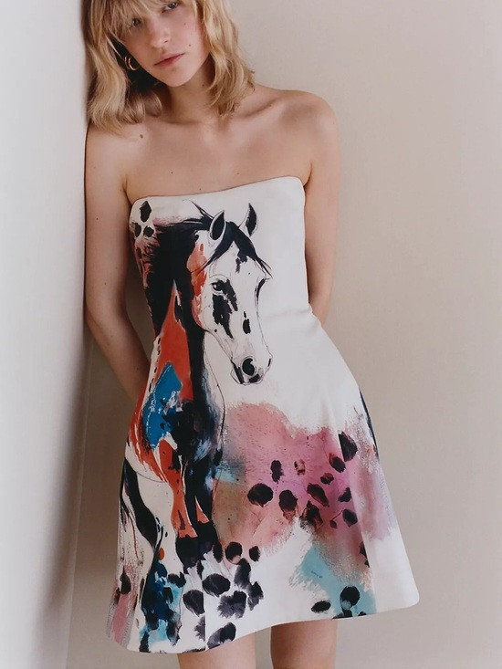 Anthropologie Maeve Strapless Printed Horse Mini Dress | Poshmark