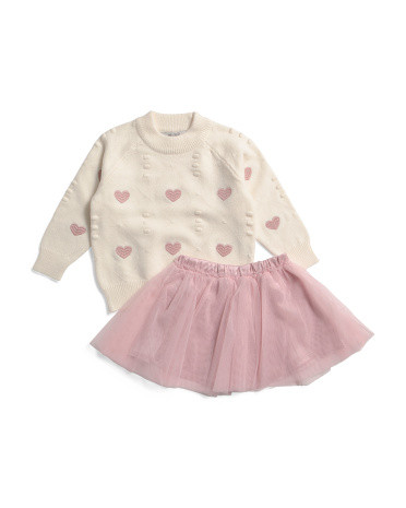 Toddler Girls 2pc Embroidered Heart Sweater And Skirt Set | TJ Maxx