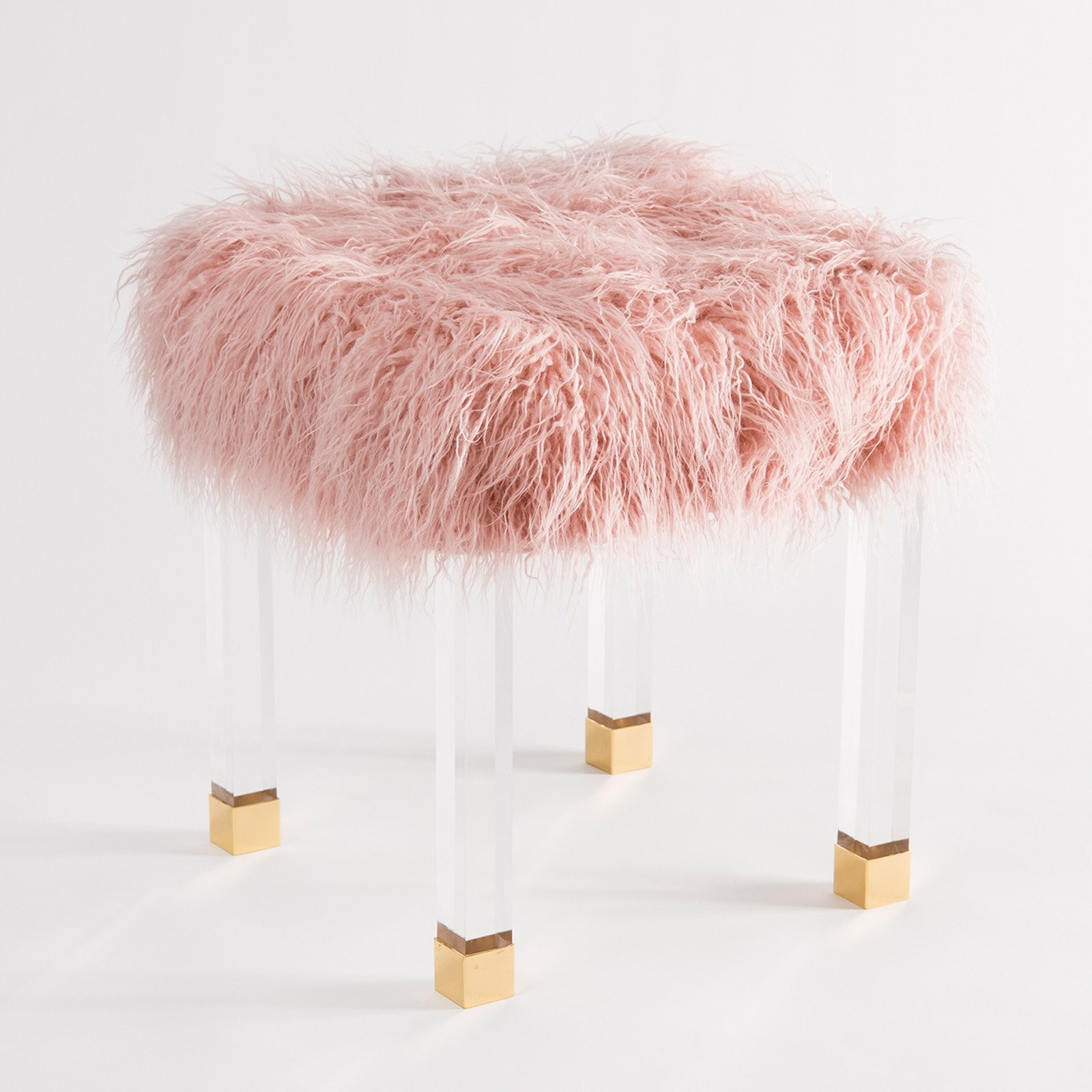Best Home Fashion Clear Acrylic Square Leg Covered Stool Clear/Pink | Hayneedle